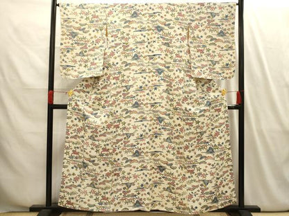 平和屋着物■上質な小紋 型染め 松竹梅風景文 正絹 逸品 AABI4134sx