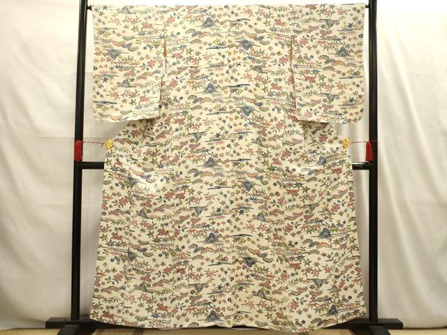 平和屋着物■上質な小紋 型染め 松竹梅風景文 正絹 逸品 AABI4134sx