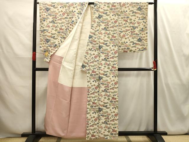 平和屋着物■上質な小紋 型染め 松竹梅風景文 正絹 逸品 AABI4134sx