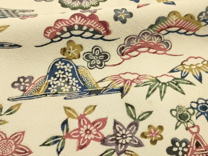 平和屋着物■上質な小紋 型染め 松竹梅風景文 正絹 逸品 AABI4134sx