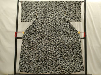 平和屋着物■上質な小紋　舞蝶文　黒地　正絹　逸品　AABI4138sx