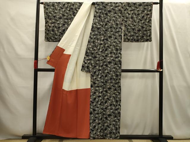 平和屋着物■上質な小紋　舞蝶文　黒地　正絹　逸品　AABI4138sx