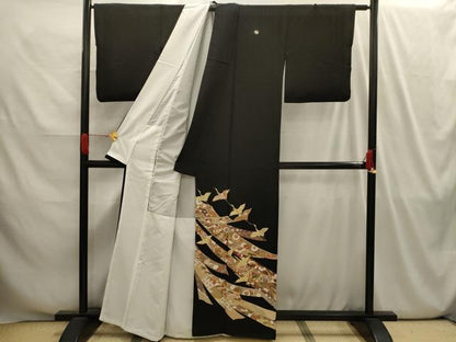 平和屋着物■豪華黒留袖 駒刺繍 蔓帯飛鶴吉祥花文 金彩 正絹 逸品 AABI4141sx