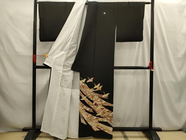 平和屋着物■豪華黒留袖 駒刺繍 蔓帯飛鶴吉祥花文 金彩 正絹 逸品 AABI4141sx