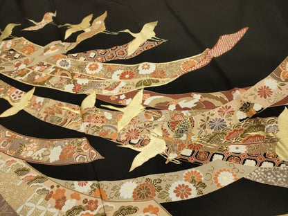 平和屋着物■豪華黒留袖 駒刺繍 蔓帯飛鶴吉祥花文 金彩 正絹 逸品 AABI4141sx