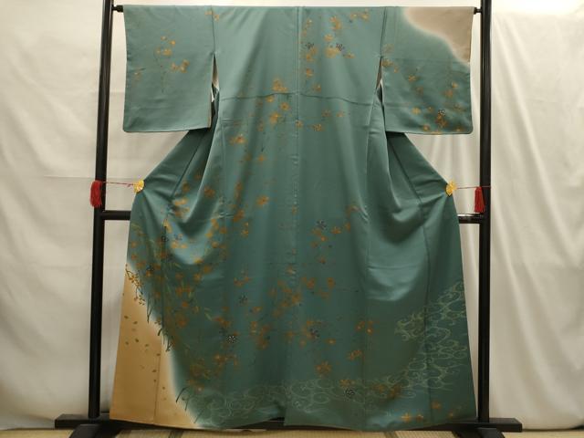平和屋着物■訪問着 流水枝花文 暈し染め 金彩 正絹 逸品 AABI4143sx