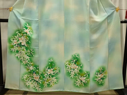 平和屋着物■訪問着 手描き 草花文 暈し染め 正絹 逸品 AABI4144sx