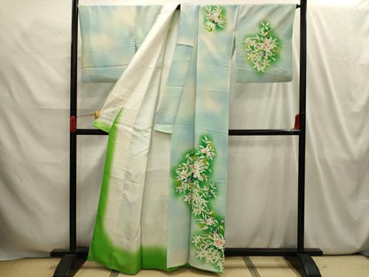 平和屋着物■訪問着 手描き 草花文 暈し染め 正絹 逸品 AABI4144sx