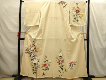 平和屋着物■訪問着　手描き　枝花文　正絹　逸品　AABI4146sx