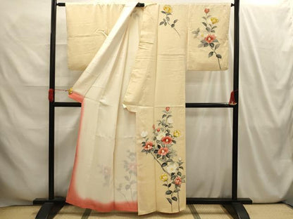平和屋着物■訪問着　手描き　枝花文　正絹　逸品　AABI4146sx