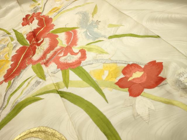 平和屋着物■豪華振袖 刺繍 草花文 金銀糸 正絹 逸品 AABI4147sx