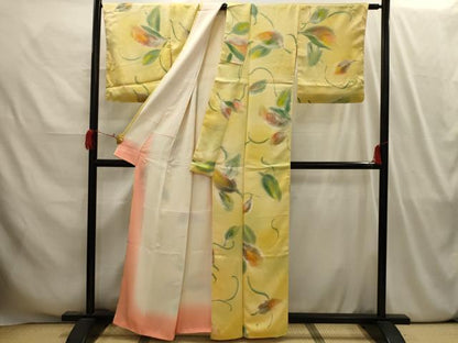 平和屋着物■上質な小紋 手描き 舞葉文 暈し染め 正絹 逸品 AABI4162sx