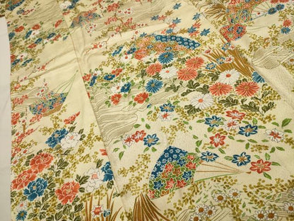 平和屋着物■上質な小紋 流水扇面花文 金彩 正絹 逸品 AABI4168sx