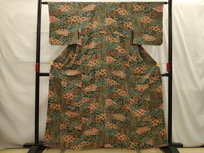 平和屋着物■上質な小紋 裂取花文 正絹 逸品 AABI4169sx