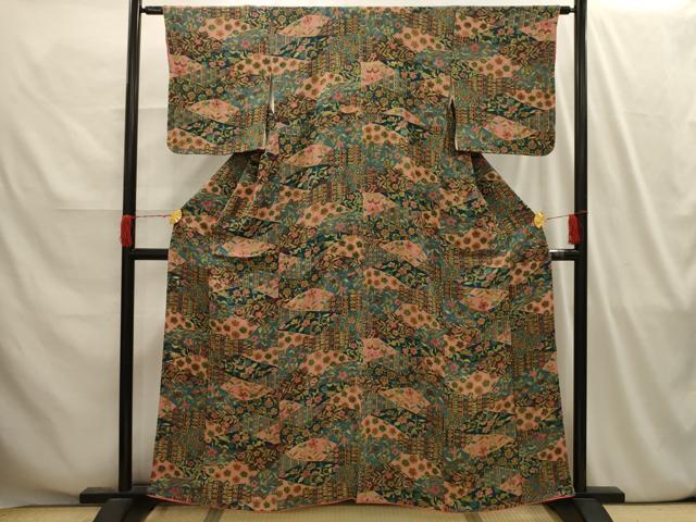 平和屋着物■上質な小紋 裂取花文 正絹 逸品 AABI4169sx