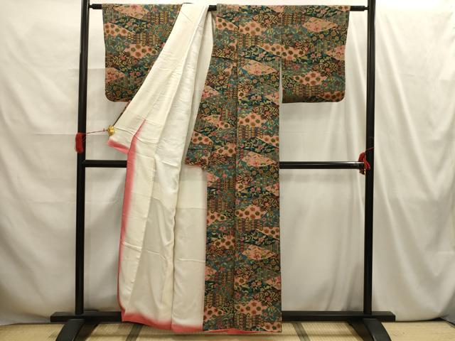 平和屋着物■上質な小紋 裂取花文 正絹 逸品 AABI4169sx