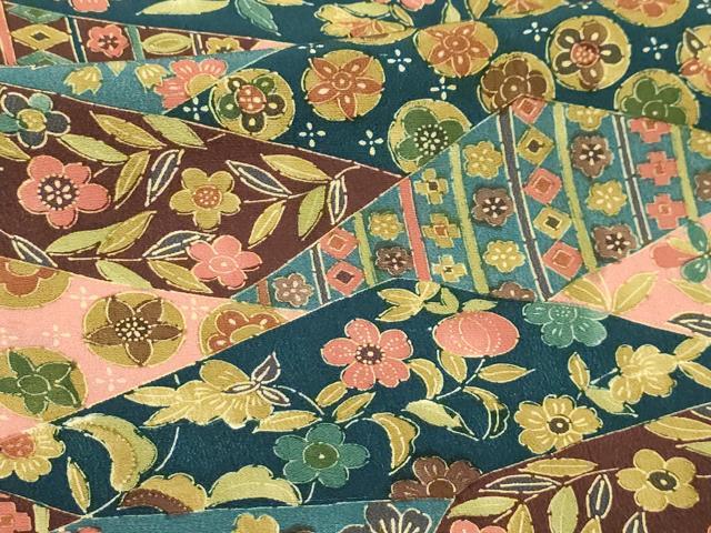 平和屋着物■上質な小紋 裂取花文 正絹 逸品 AABI4169sx