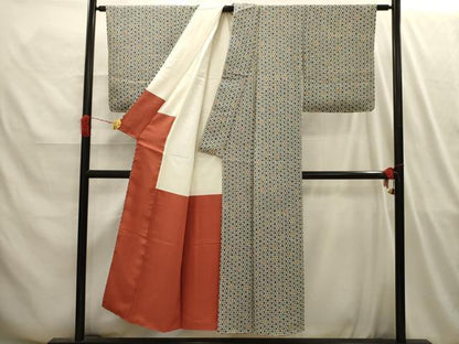 平和屋着物■上質な小紋 型染め 花繋ぎ 正絹 逸品 AABI4172sx
