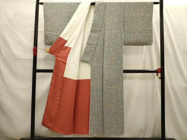 平和屋着物■上質な小紋 型染め 花繋ぎ 正絹 逸品 AABI4172sx