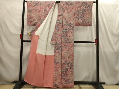 平和屋着物■上質な小紋 渡り橋花鳥風景文 鬼しぼ縮緬 正絹 逸品 AABI4176sx