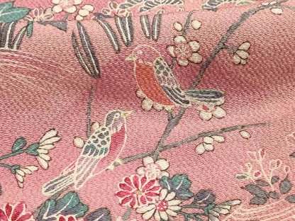 平和屋着物■上質な小紋 渡り橋花鳥風景文 鬼しぼ縮緬 正絹 逸品 AABI4176sx
