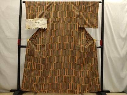 平和屋着物■結城紬 幾何学文様 証紙付き 正絹 逸品 AABI4179sx