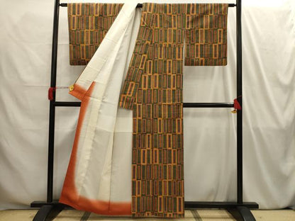 平和屋着物■結城紬 幾何学文様 証紙付き 正絹 逸品 AABI4179sx