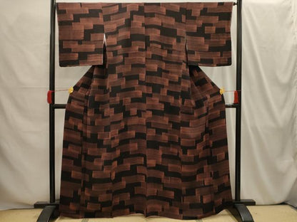 平和屋着物■上質な小紋 幾何学文様 黒地 鬼しぼ縮緬 正絹 逸品 AABI4181sx