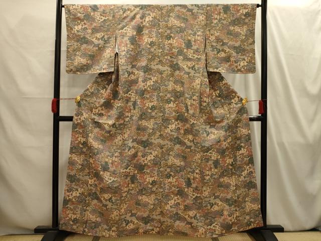 平和屋着物■上質な小紋 人物風景文 金彩 正絹 逸品 AABI4185sx