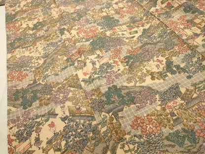 平和屋着物■上質な小紋 人物風景文 金彩 正絹 逸品 AABI4185sx