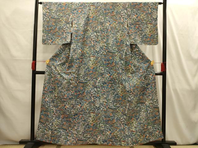 平和屋着物■上質な小紋 型染め 松竹梅風景文 正絹 逸品 AABI4186sx