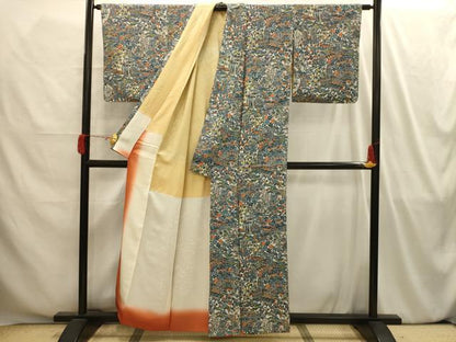 平和屋着物■上質な小紋 型染め 松竹梅風景文 正絹 逸品 AABI4186sx