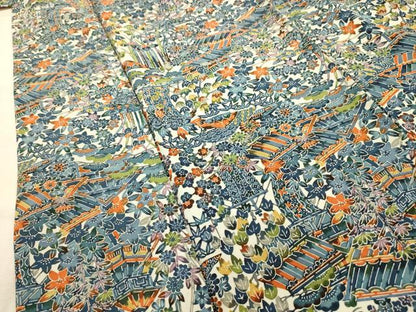 平和屋着物■上質な小紋 型染め 松竹梅風景文 正絹 逸品 AABI4186sx