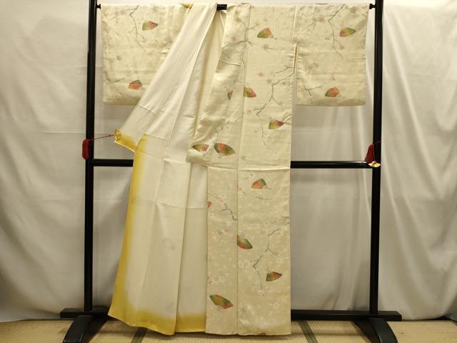 平和屋着物■上質な小紋 扇面枝梅文 暈し染め 正絹 逸品 AABI4187sx