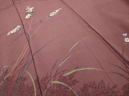 平和屋着物■訪問着　手描き　草花文　金彩　正絹　逸品　AABI4193sx
