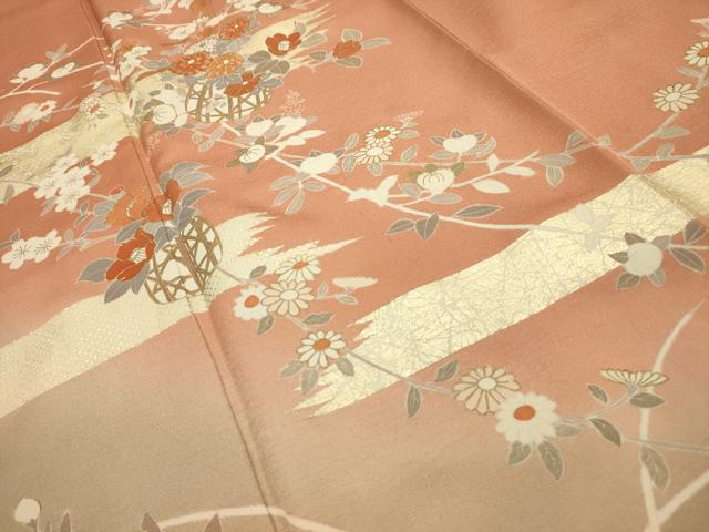平和屋着物■訪問着　駒刺繍　花篭文　暈し染め　金彩　正絹　逸品　AABI4194sx