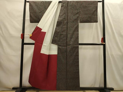 平和屋着物■上質な紬　幾何学文様　正絹　逸品　AABI4196sx