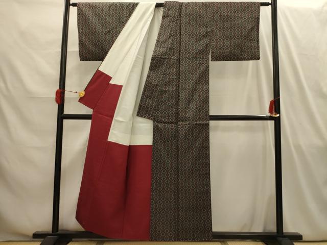 平和屋着物■上質な紬　幾何学文様　正絹　逸品　AABI4196sx