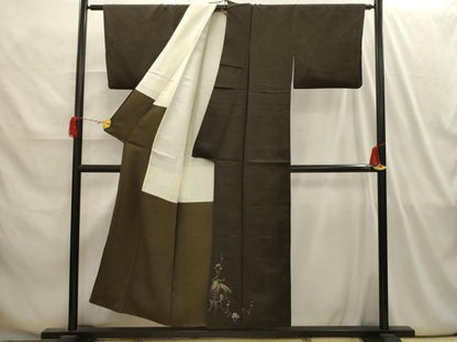 平和屋着物■豪華色留袖　刺繍　休み鳥　黒地　金糸　正絹　逸品　AABI4206sx