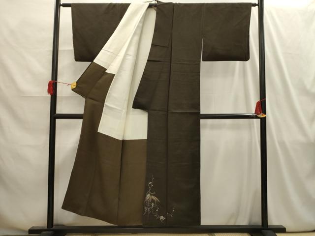平和屋着物■豪華色留袖　刺繍　休み鳥　黒地　金糸　正絹　逸品　AABI4206sx