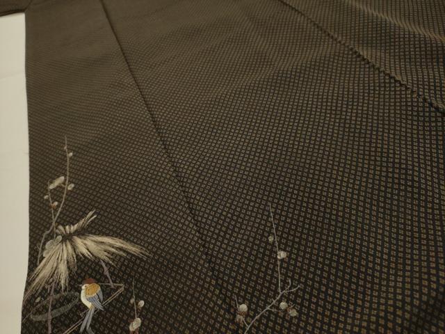 平和屋着物■豪華色留袖　刺繍　休み鳥　黒地　金糸　正絹　逸品　AABI4206sx