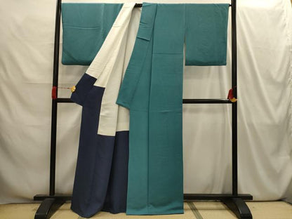 平和屋着物■上質な色無地　納戸色　鬼しぼ縮緬　正絹　逸品　AABI4208sx