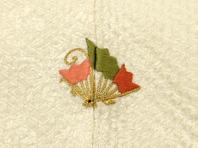 平和屋着物■上質な色無地　総絞り　刺繍　草花地紋　鳥の子色　金糸　正絹　逸品　AABI4210sx