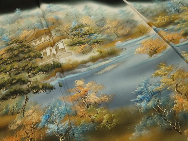 平和屋着物■豪華黒留袖　作家物　手描き　金閣寺　暈し染め　金彩　正絹　逸品　AABI4211sx