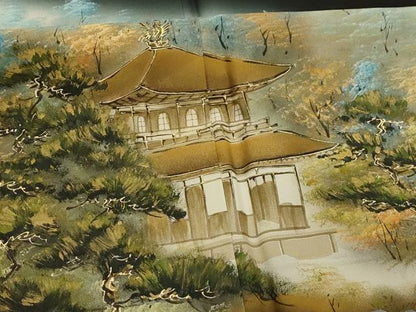 平和屋着物■豪華黒留袖　作家物　手描き　金閣寺　暈し染め　金彩　正絹　逸品　AABI4211sx