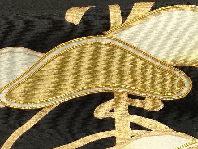 平和屋着物■豪華黒留袖　駒刺繍　松竹梅立波飛鶴文　暈し染め　金彩　正絹　逸品　AABI4212sx