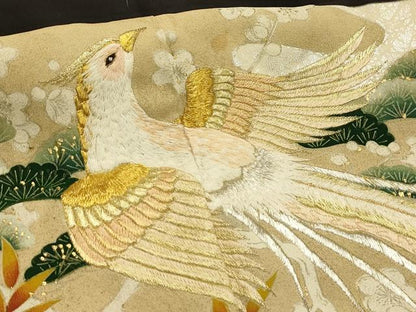 平和屋着物■豪華黒留袖　刺繍　松竹梅花鳥文　金銀糸　金銀彩　正絹　逸品　AABI4223sx