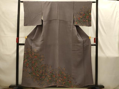 平和屋着物■訪問着　更紗花文　鬼しぼ縮緬　正絹　逸品　AABI4225sx