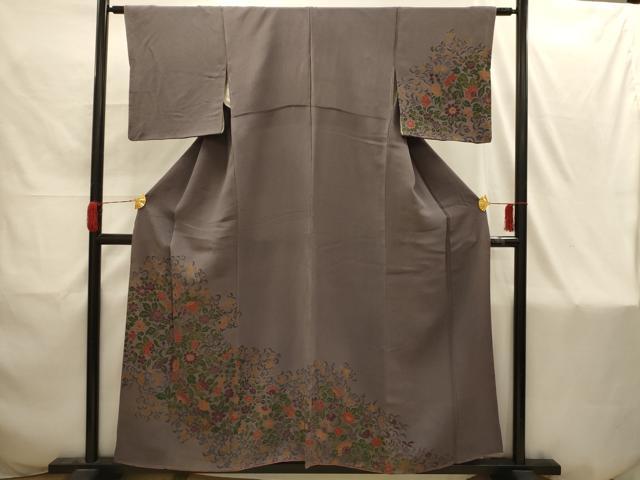 平和屋着物■訪問着　更紗花文　鬼しぼ縮緬　正絹　逸品　AABI4225sx