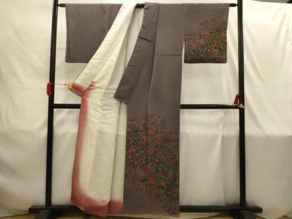 平和屋着物■訪問着　更紗花文　鬼しぼ縮緬　正絹　逸品　AABI4225sx